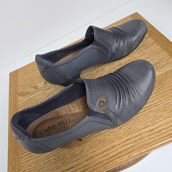 Cobb Hill by New Balance Shoes Womens Size 8.5 Navy Leather Ruched Slip-On Heels - Picture 5 of 9